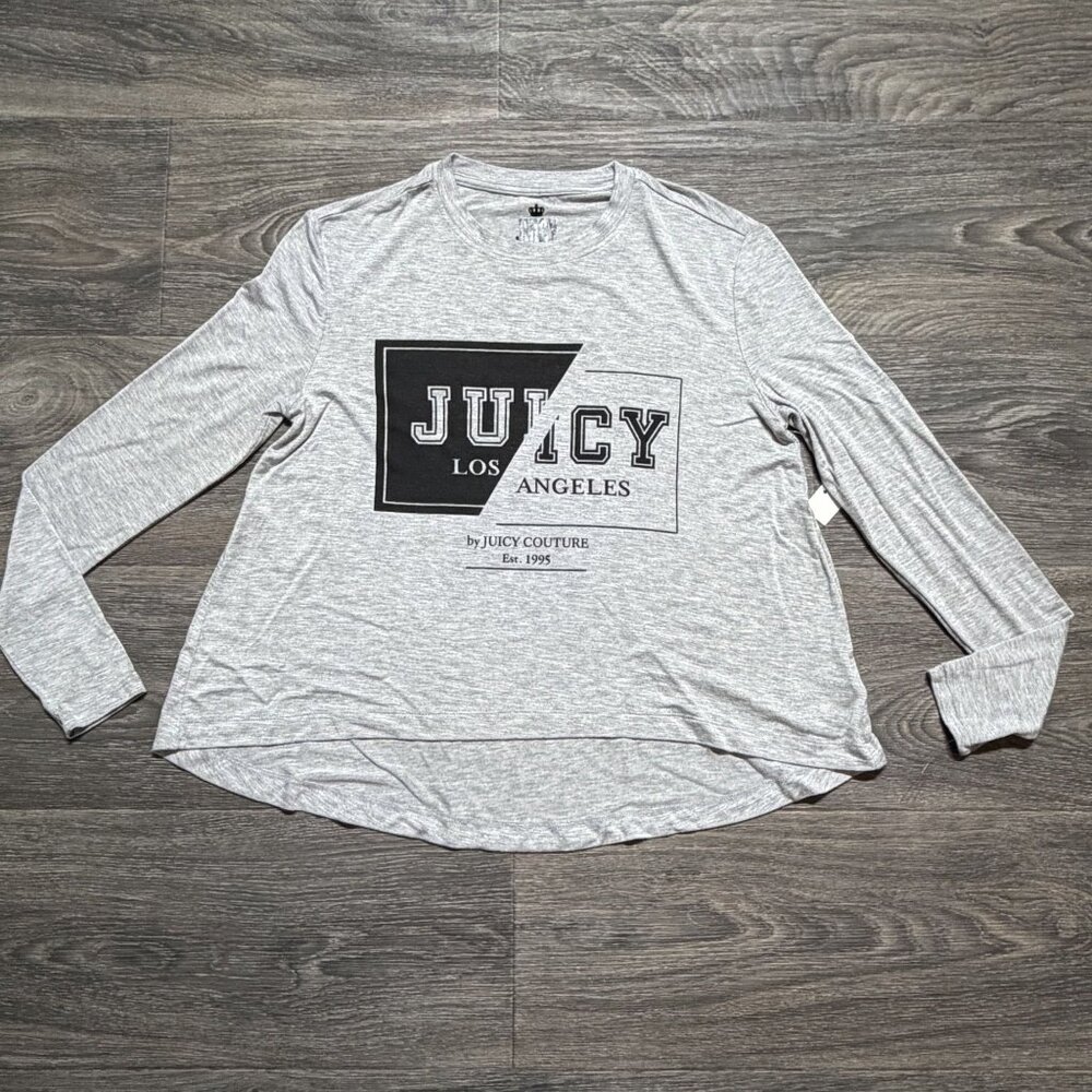 NEW Juicy By Juicy Couture XS Crew Neck Long Sleeve Top Gray Logo Y2K 00s